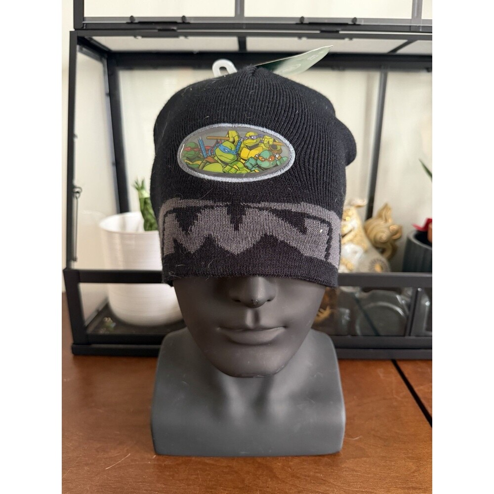 Teenage Mutant Ninja Turtles Beanie Hat Black TMNT Knit Nickelodeon 2004 Y2K NEW